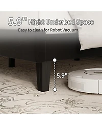 gaomon Velvet Upholstered Platform Bed Frame with Vertical Channel Tufted Headboard, Adjustable Height, Noise Free