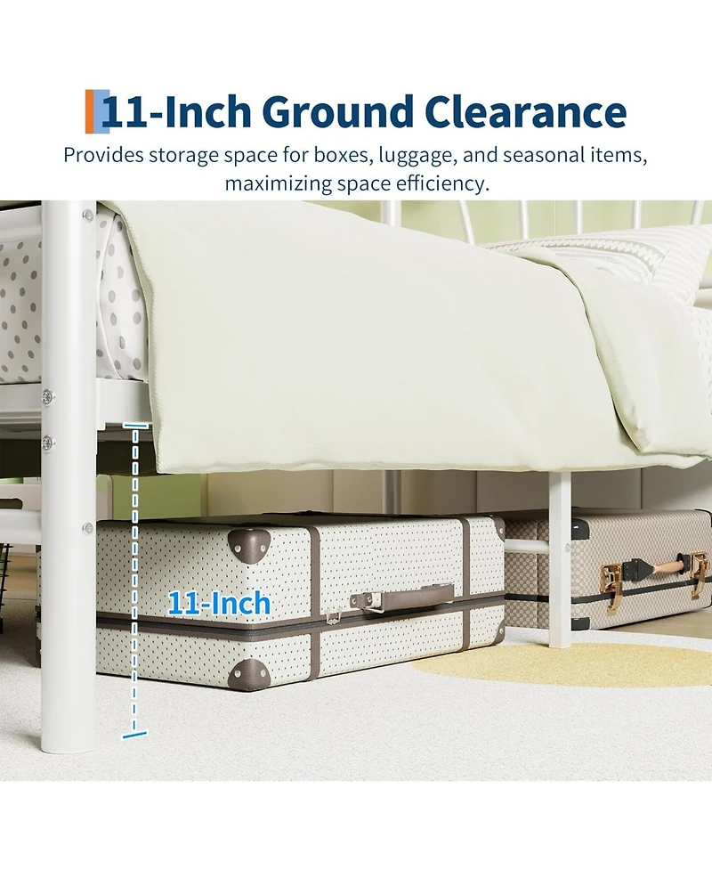 gaomon Kids Bed Frame with Headboard & Footboard, Heart-Shaped Metal Platform Bed, Heavy-Duty Steel Slats, Noise-Free, No Box Spring