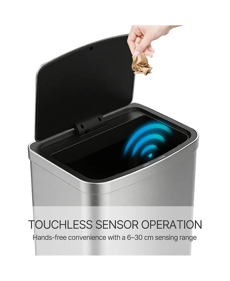 Mega Casa 16 Gallon Stainless Steel Touchless Sensor Trash Can with Silent Close Lid – Hands-Free Kitchen Garbage Bin
