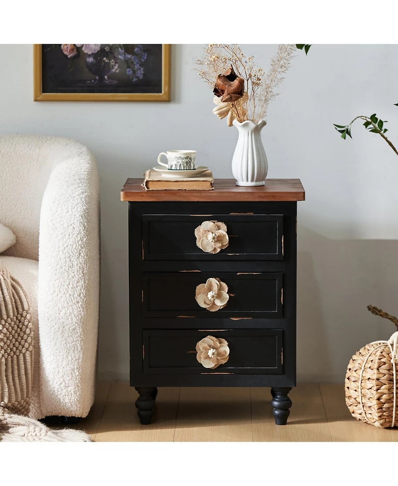 Streamdale Furniture Streamdale Vintage Farmhouse End Table - Rustic Nightstand, 3 Drawers