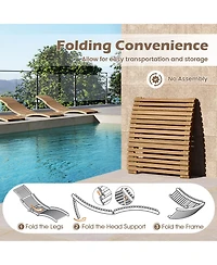 Gymax Outdoor Folding Teak Wood Chaise Lounge Chair w/Curved Lying Area