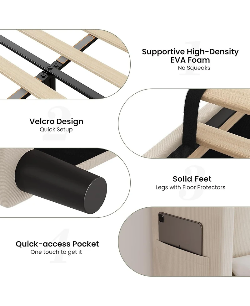 gaomon Bed Frame Wingback Headboard Velvet Upholstery Platform Wood Slats Noise Free Easy Assembly