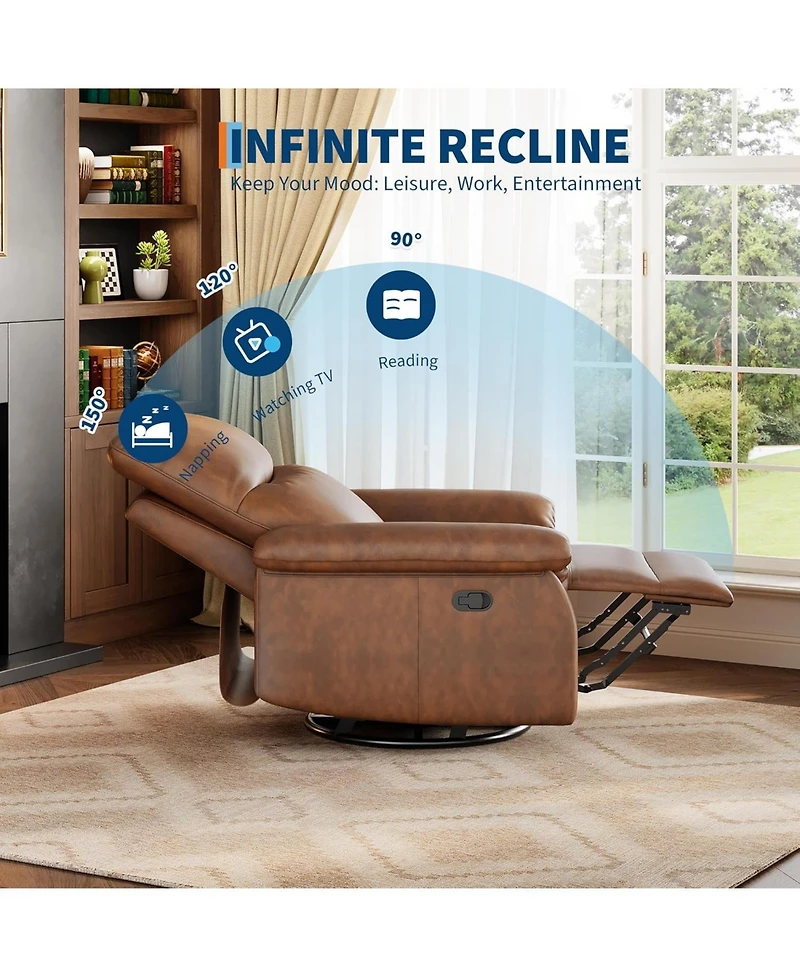 gaomon Recliner Chair, 360° Swivel Rocker Glider, Padded Armrest, Deep Seat, Pu Leather, Living Room.