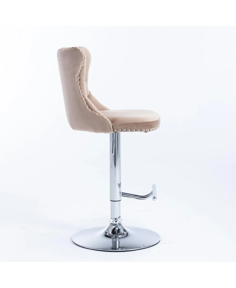 Rainsken Velvet Swivel Bar Stools Set of 2, Adjustable Counter Height Chairs with Nailhead Trim and Silver Metal Base for Kitchen Island.