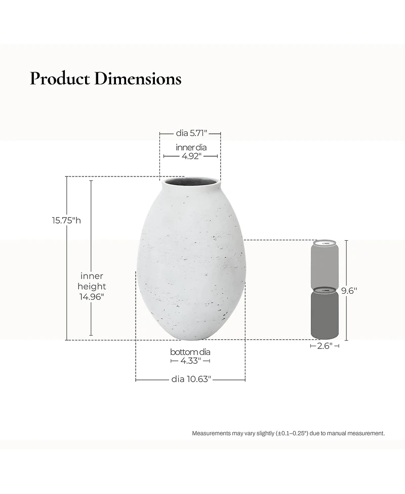 LuxenHome Antique White Cement Bulb Vase, Tall Home Accent for Floor and Tabletops