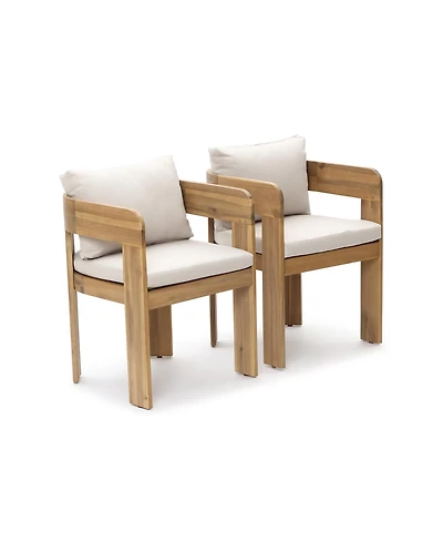 LuxenHome Set of 2 Modern Outdoor Acacia Wood Armchair with Cushions, Patio Lounge Seating