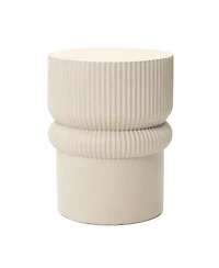 LuxenHome Minimalist MgO Patio Table, Tall Round Side Table for Outdoor Spaces