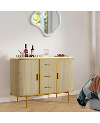 gaomon 50" Mid Century Fluted Buffet Cabinet, Modern Coffee Bar Console Table with Faux Marble Top & Curved Sliding Doors, Storage Accent Cabinet