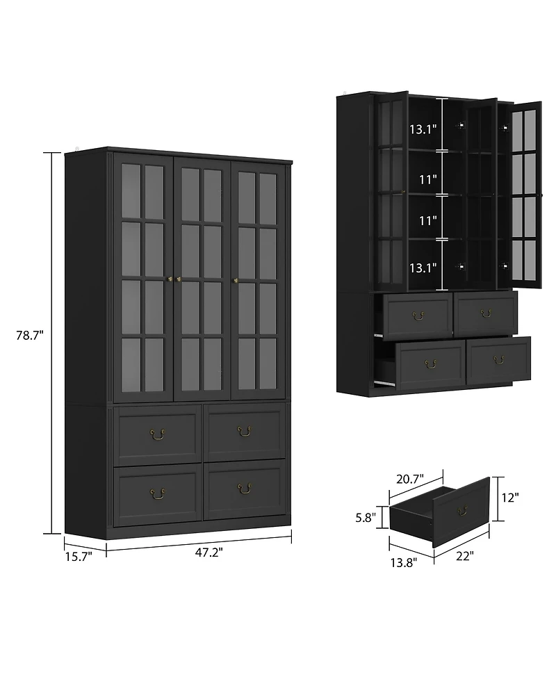 Homsee 8-Shelf Wood Standard Bookcase Bookshelf With Glass Doors