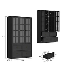 Homsee 8-Shelf Wood Standard Bookcase Bookshelf With Glass Doors