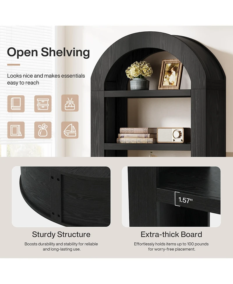 Tribesigns 70.9'' Tall Arched Bookshelf with Storage, 5-Tier Wooden Open Bookcase Display Shelves Organizer