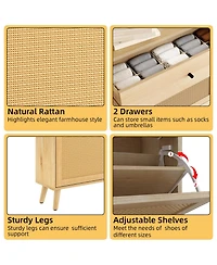 Homfan Shoe Cabinet Storage with 4 Flip Drawers, Rattan Narrow Shoe Rack Cabinet Storage for Entryway Hallway Living Room Closet