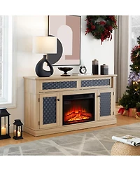 Streamdale Furniture Embossed Pattern Tv and Media Console with Faux Fireplace