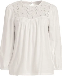 Lands' End Women's 3/4 Sleeve Eyelet Mix Flowy Top