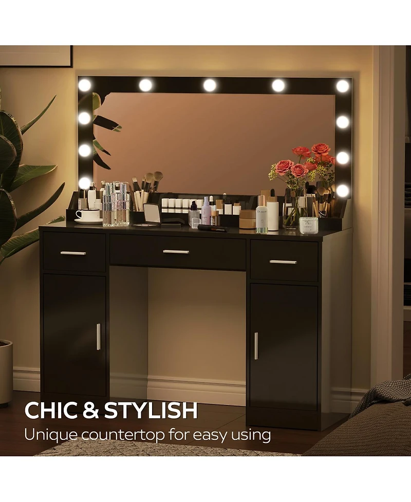 Streamdale Furniture Vanity Desk with Large Mirror, 3 Color Lighting Modes, Adjustable Brightness