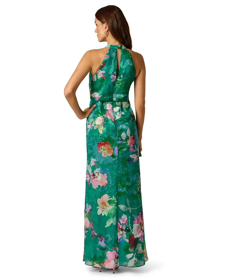Adrianna Papell Petite Printed Halter Neck Mermaid Dress