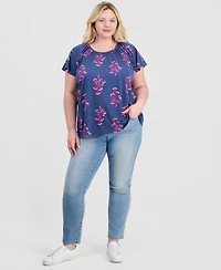 Style & Co Plus Printed Scoop-Neck Flutter-Sleeve Top, Macy's Exclusive