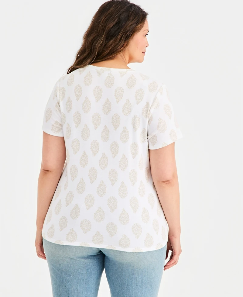Style & Co Plus Printed Short-Sleeve Henley Top, Macy's Exclusive