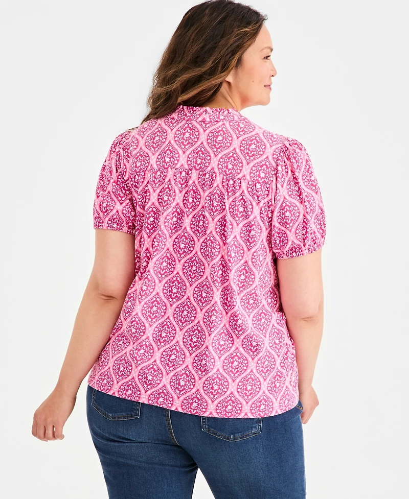 Style & Co Plus Puff-Sleeve Split-Neck Knit Top, Macy's Exclusive