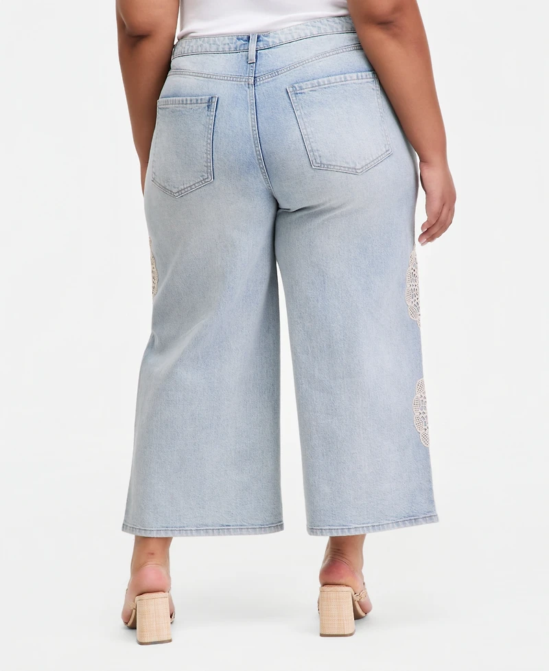 On 34th Trendy Plus Wide-Leg Doily-Accent Jeans