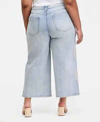 On 34th Trendy Plus Wide-Leg Doily-Accent Jeans