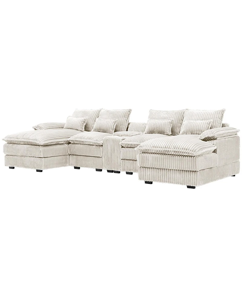 Streamdale Furniture 5-piece U-shaped sofa w/ console, Usb ports & 4 pillows.