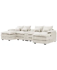 Streamdale Furniture 5-piece U-shaped sofa w/ console, Usb ports & 4 pillows.