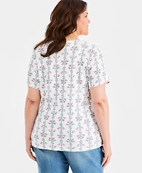 Style & Co Plus Printed Short-Sleeve Scoop-Neck Top, Macy's Exclusive