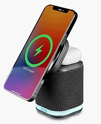 iHome Power Tower Dual Wireless Charging Bluetooth Speaker with Night Light