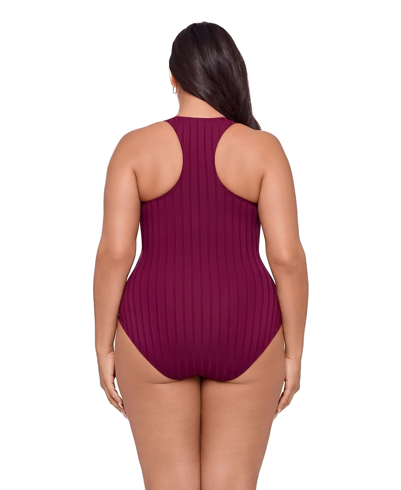 S3 Apparel Women's Sculpting Wide Rib Snap High Neck One-Piece Swimsuit