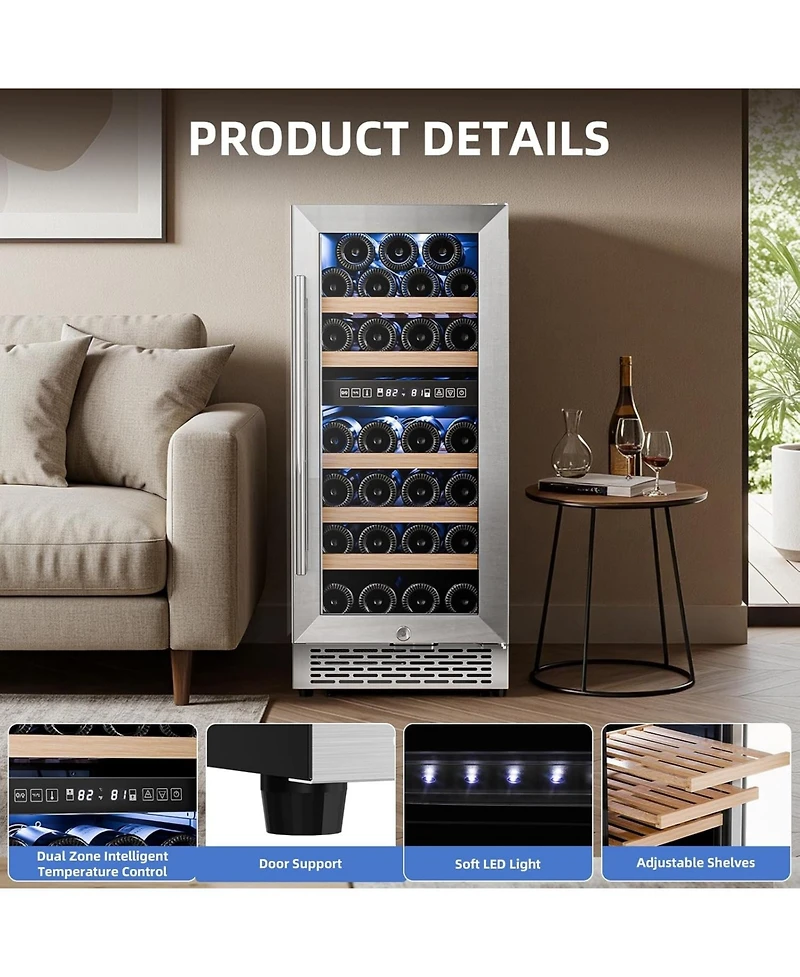 Cowsar 15" Wine Cooler, 27 Bottle Dual Zone Wine Fridge, 3.1 Cu.Ft