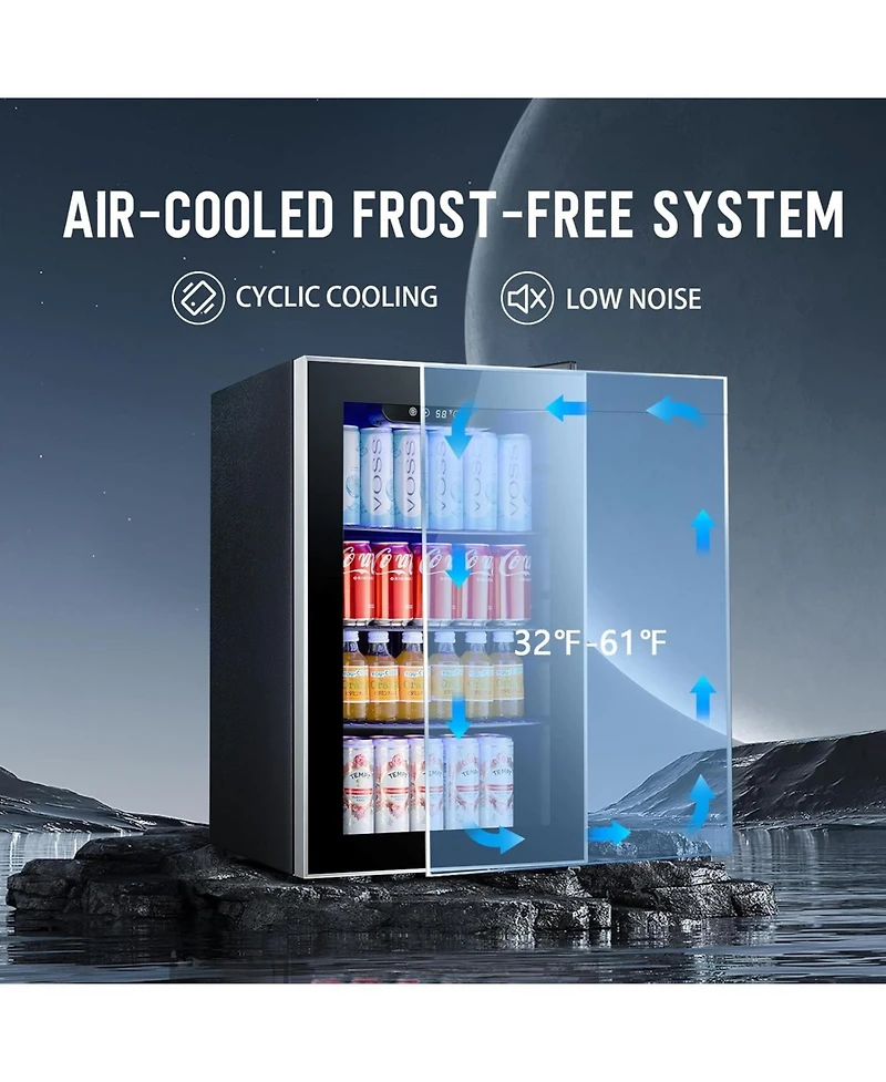 Cowsar 2.3 Cu.Ft Beverage Refrigerator, 95 Can Mini Fridge, Glass Door