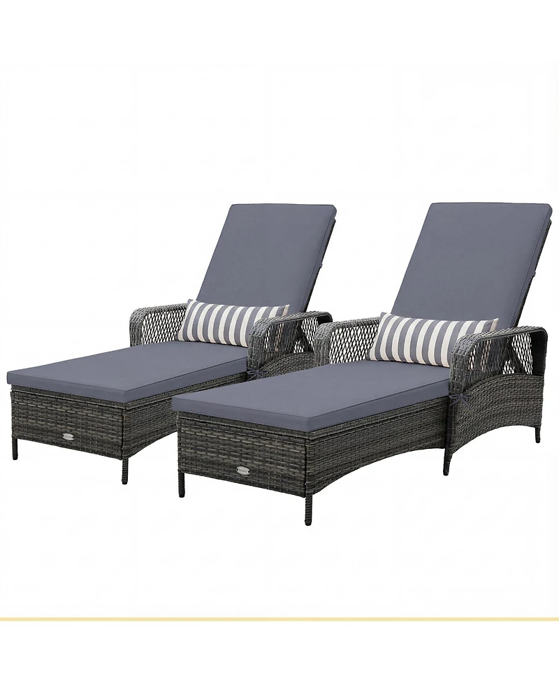 Gymax 2 Pcs Outdoor Chaise Lounge Chair Patio Recliner w/ 6-Level Backrest Cushion