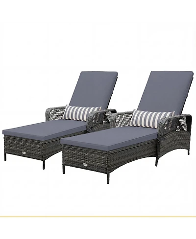 Gymax 2 Pcs Outdoor Chaise Lounge Chair Patio Recliner w/ 6-Level Backrest Cushion