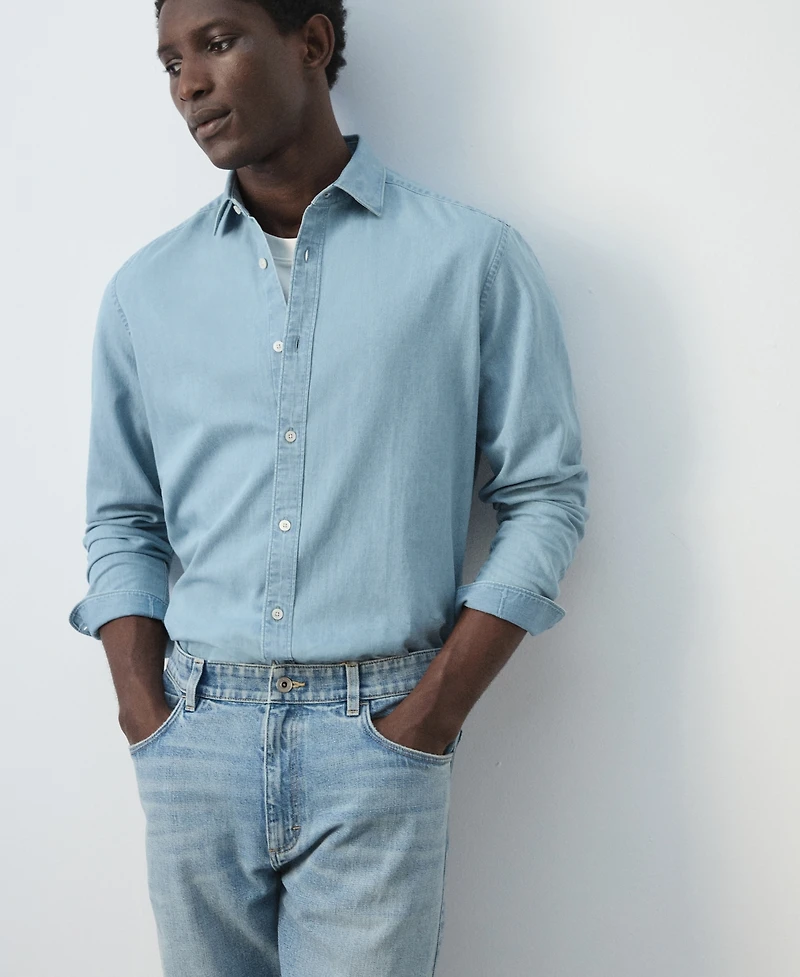 Mango Men's Cotton-Linen Regular Fit Denim Shirt