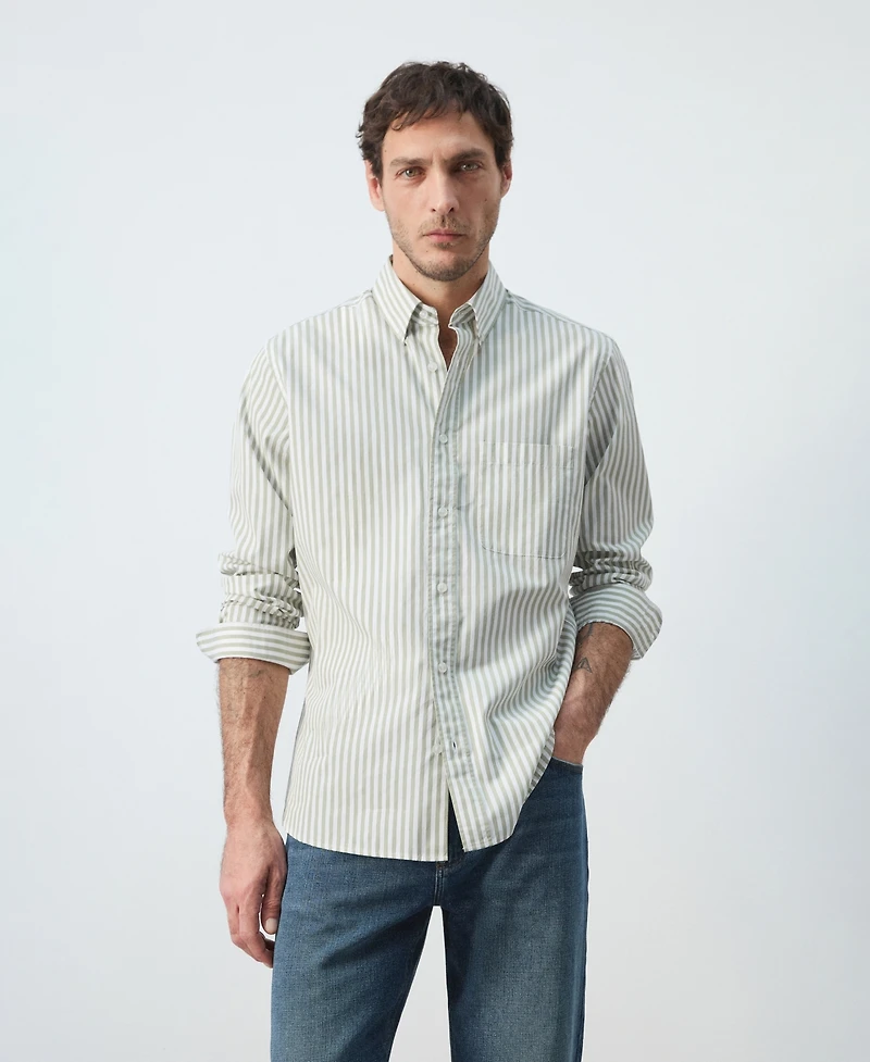 Mango Men's Cotton Regular-Fit Striped Shirt