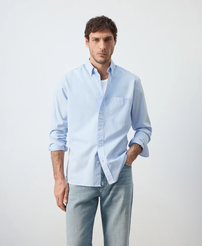 Mango Men's Cotton Regular-Fit Striped Shirt
