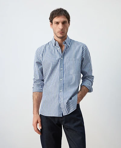 Mango Men's Cotton Regular-Fit Striped Shirt