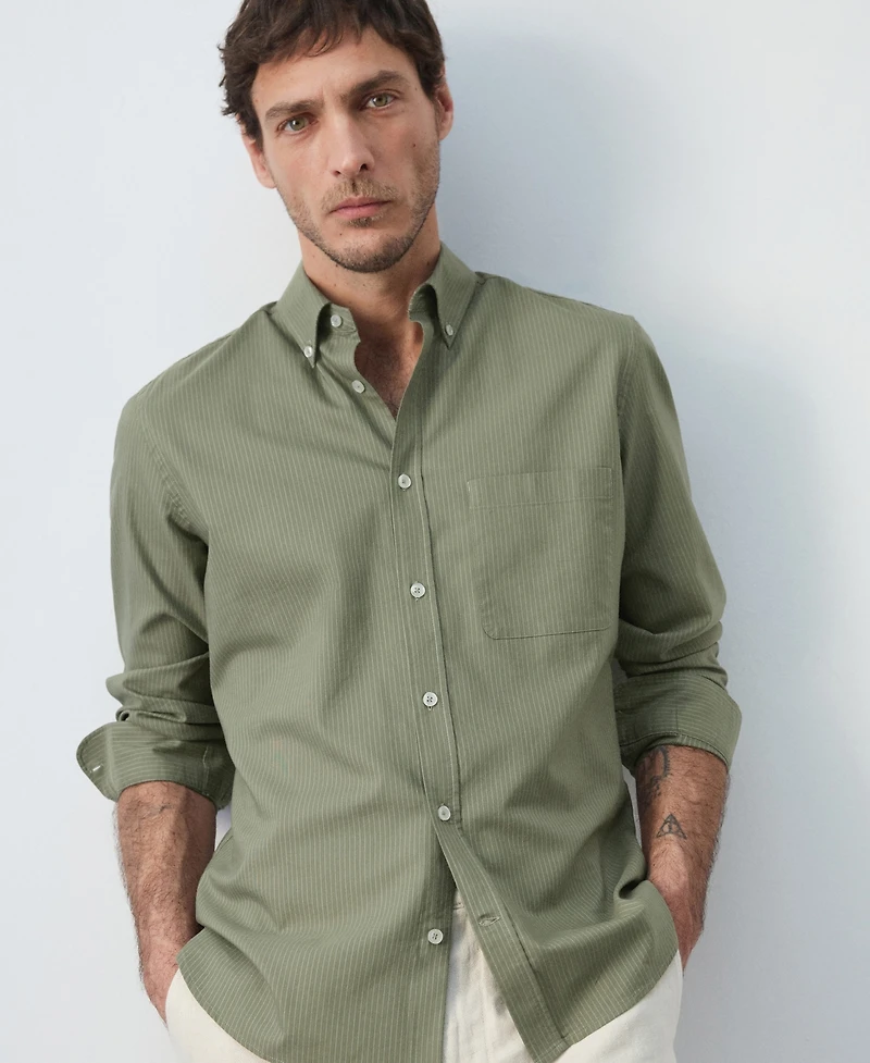 Mango Men's Cotton Striped Regular-Fit Oxford Shirt