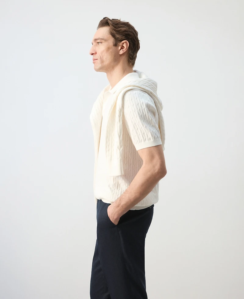 Mango Men's Cotton Braided Knitted Polo Shirt