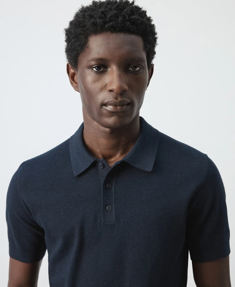 Mango Men's Microstructure Fine-Knit Polo Shirt