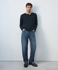 Mango Men's Henley Linen-Blend T-Shirt