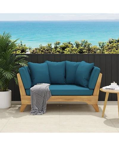 Mondawe Expandable Wood Daybed with Cushions – Outdoor Convertible Patio Sofa