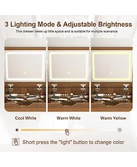 Rainsken 3-in-1 Vanity Desk with Lighted Mirror & Cushioned Tool, Flip Top Makeup Dressing Table for Cloakroom, Bedroom (18.9"L)