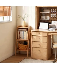 Solid Oak Ladder Shelf Nightstand 32.67" Tall Small Bookcase Bedroom Living Room Nursery Natural Fully Assembled