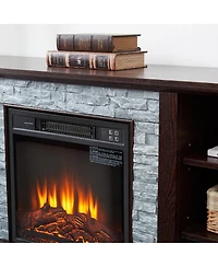 Streamdale Furniture Electric Fireplace Stone Tv Media Stand with Faux Stacked Stone Surround, 58.31"W