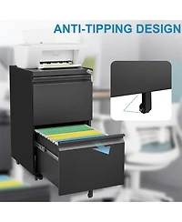 Clihome 2 Drawers Lock Metal Vertical Office File Cabient With Wheels Mobile