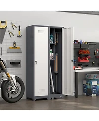 Clihome 65" Narrow Broom Metal Cleaning Storage Cabinet With Hooks