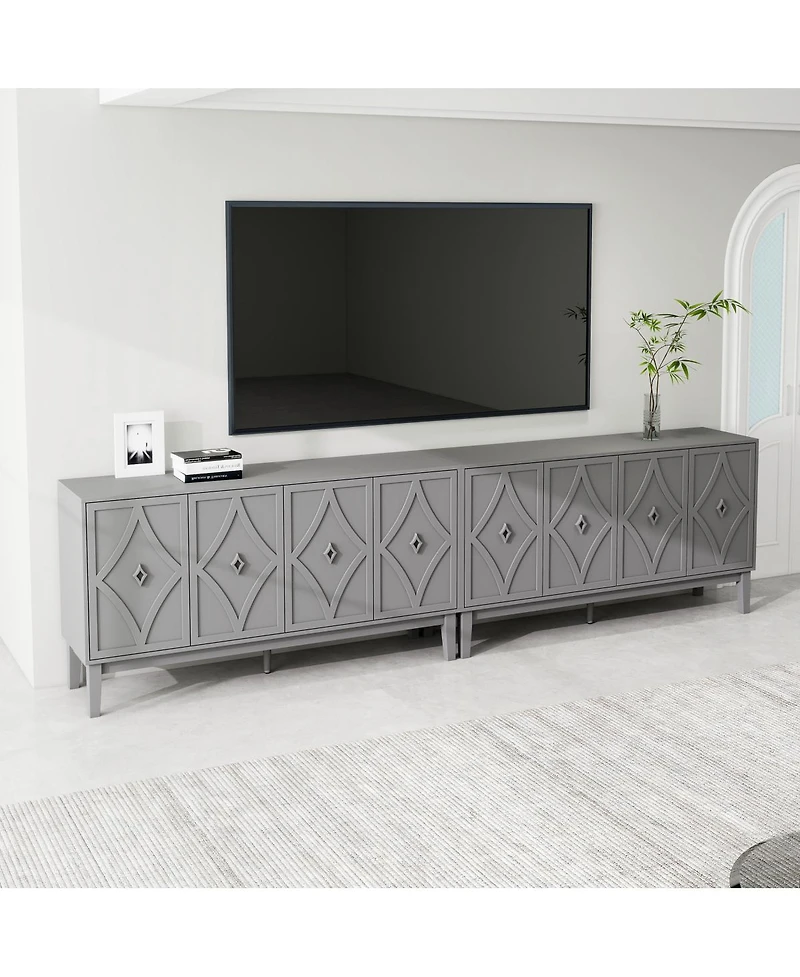 Streamdale Furniture Vintage 4-door cabinet with hand-carved geometric doors and adjustable shelves