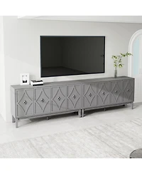 Streamdale Furniture Vintage 4-door cabinet with hand-carved geometric doors and adjustable shelves